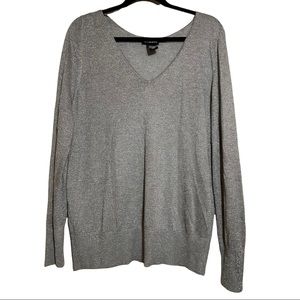 Lane Bryant Silver Metallic V-neck Pullover Lightweight Knit Sweater 14/16 NWT